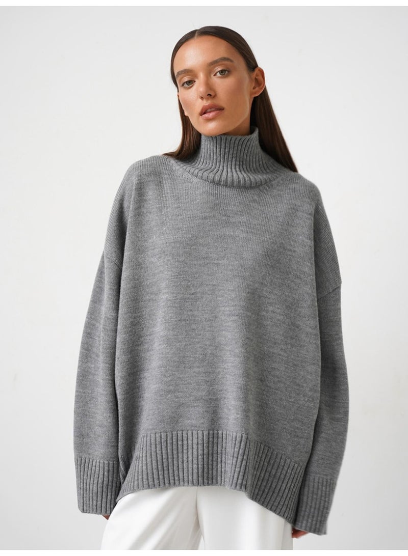 NIBEMINENT Autumn Winter Women's Oversized Turtleneck Sweater Casual Warm Solid Basic Loose Knitted Jumper Pullover - Image 1