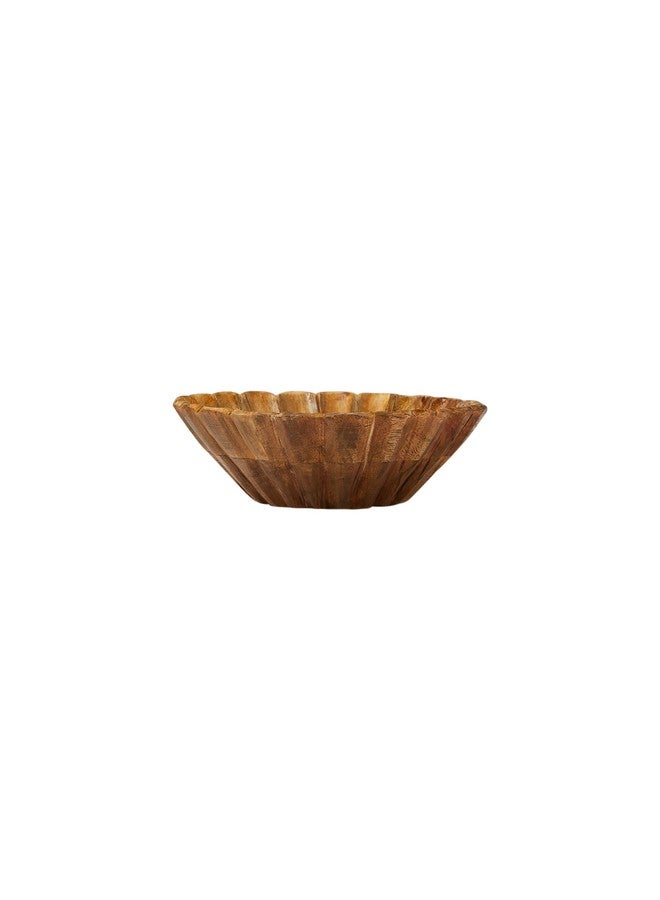 Creative Co-Op Boho Carved Wood Bowl with Scalloped Edge, Natural - Image 1