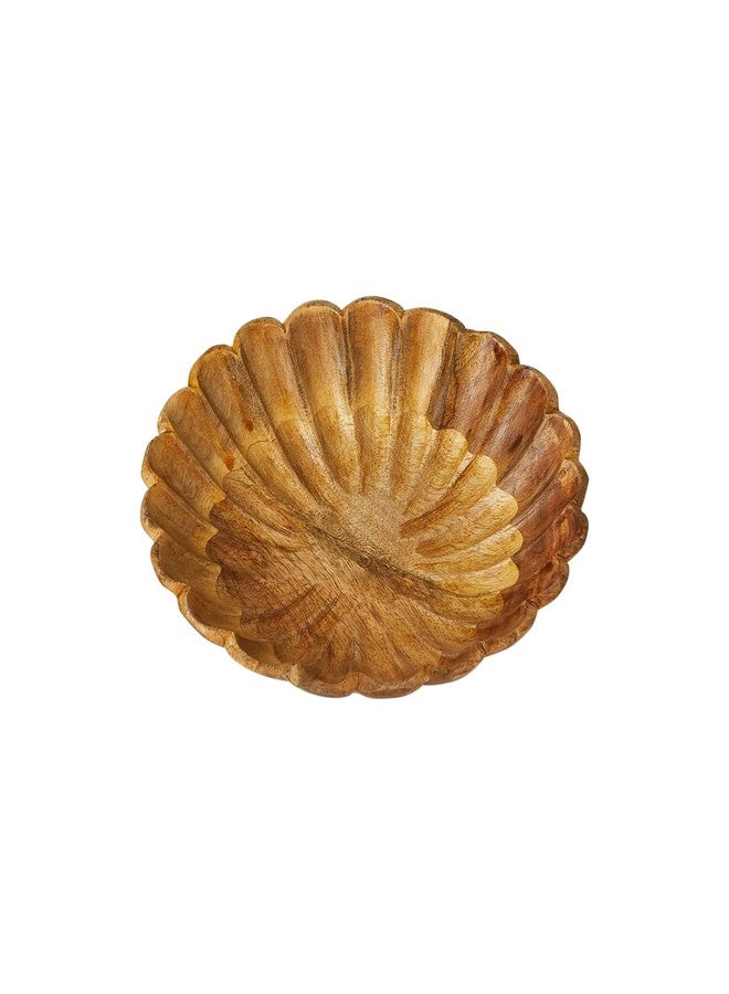 Creative Co-Op Boho Carved Wood Bowl with Scalloped Edge, Natural - Image 4