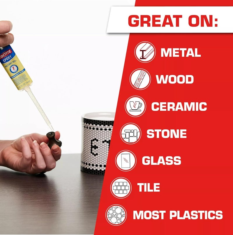 Loctite لوكتايت إيبوكسي إنستانت ميكس 14 مل 1 دقيقة تثبيت سريع غراء لاصق قوي للمعادن والخشب والسيراميك والزجاج والبلاستيك | حقنة مزدوجة للخلط الذاتي عالية القوة للإصلاح العام - Image 2