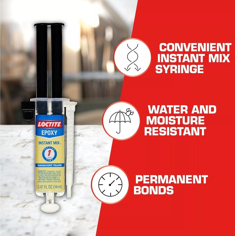 Loctite لوكتايت إيبوكسي إنستانت ميكس 14 مل 1 دقيقة تثبيت سريع غراء لاصق قوي للمعادن والخشب والسيراميك والزجاج والبلاستيك | حقنة مزدوجة للخلط الذاتي عالية القوة للإصلاح العام - Image 4