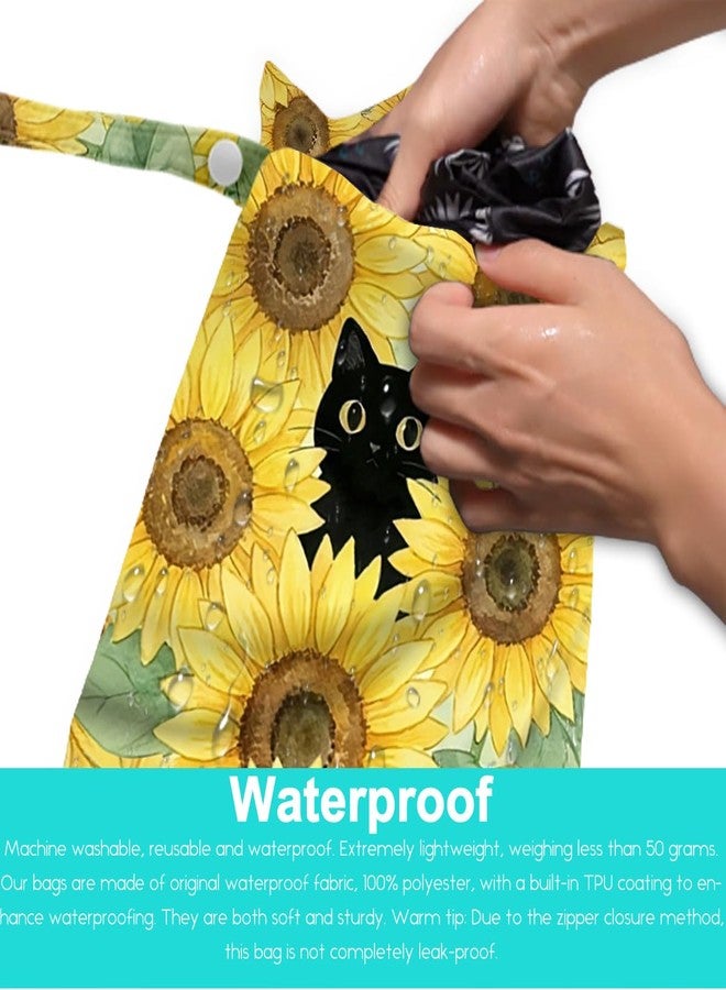Pykfrhh Black Cat Wet Dry Bags Sunflower Wet Bags Swimsuit Bag Beach Essentials Summer Decor Sunflower Washable Reusable Waterproof Bag for Swimsuit Pool Beach Diapers Dirty Yoga Gym Clothes - Image 3