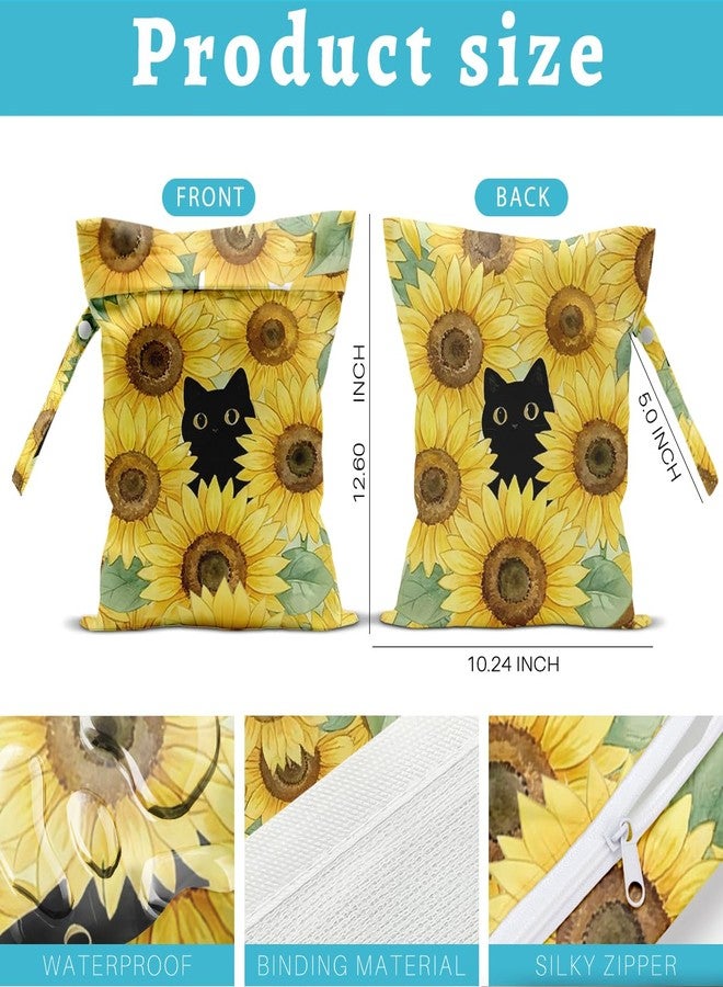 Pykfrhh Black Cat Wet Dry Bags Sunflower Wet Bags Swimsuit Bag Beach Essentials Summer Decor Sunflower Washable Reusable Waterproof Bag for Swimsuit Pool Beach Diapers Dirty Yoga Gym Clothes - Image 2