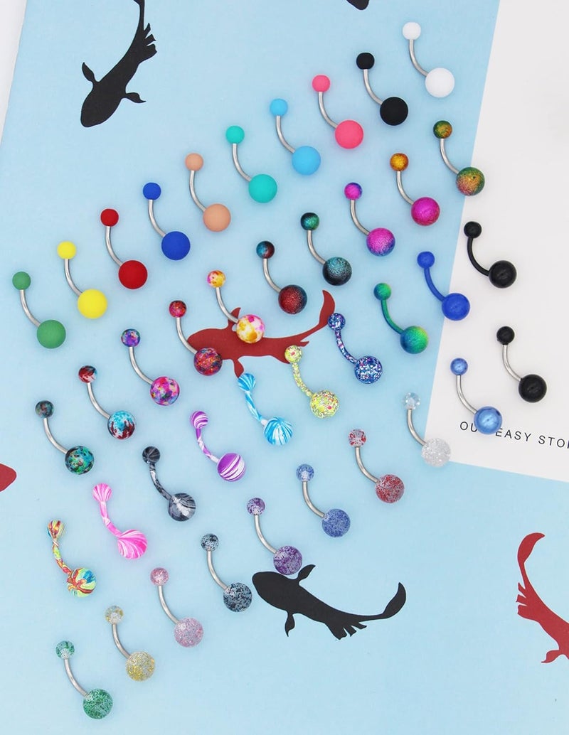 EVELICAL 24-50Pcs 14G Stainless Steel Belly Button Rings for Women CZ Screw Navel Bars Body Piercing Jewelry - Image 3