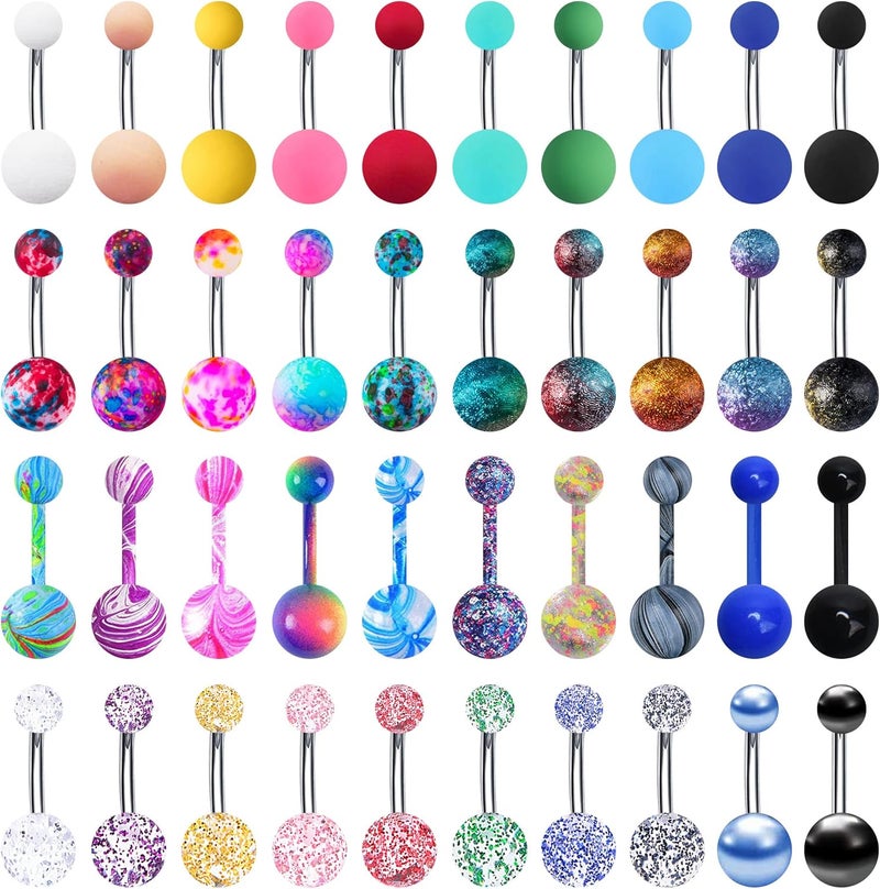 EVELICAL 24-50Pcs 14G Stainless Steel Belly Button Rings for Women CZ Screw Navel Bars Body Piercing Jewelry - Image 1