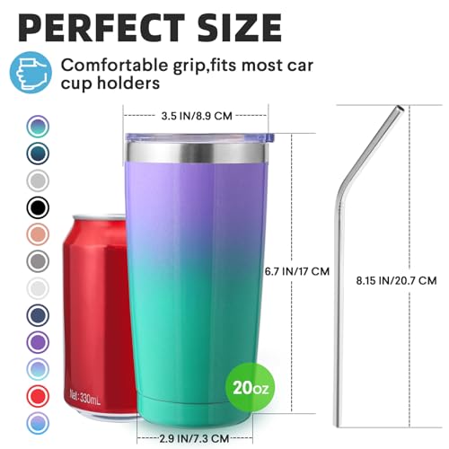 Volhoply 20oz Stainless Steel Tumbler with Lid and Straw Bulk 4 PackDouble Wall Insulated Travel Iced Coffee Mug Fits Cup holderPowder Coated Cups for HotCold DrinksGifts for WomenAssorted4 Set - Image 3