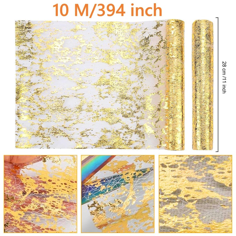 Tendry Gold Table Runner Roll 11"x394",Glitter Metallic Foil Thin Mesh Table Runner, Gold Table Decorations for Party, Celebrations, Birthdays, Weddings, Christmas, Baby Showers, DIY, etc - Image 3