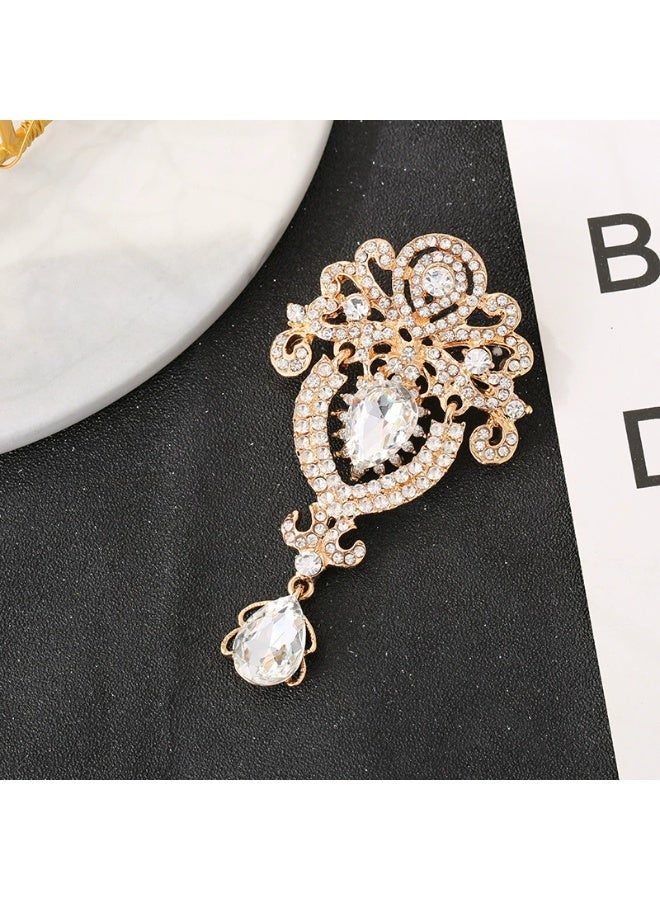 Goolsky 1pc Crystal Rhinestone Marquise Pear-Shaped Teardrop Flower Brooch Pin Set for Women - Image 1