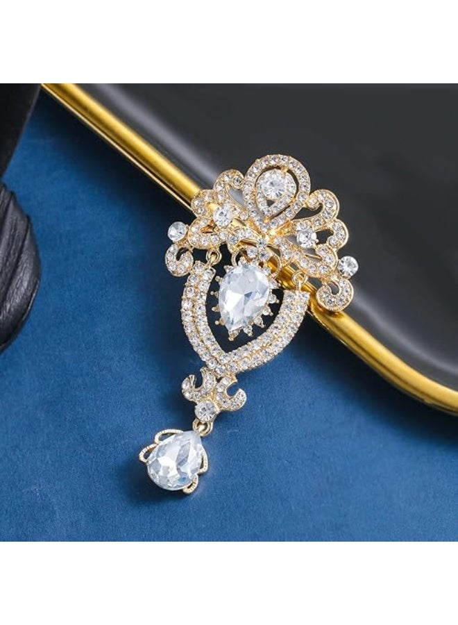 Goolsky 1pc Crystal Rhinestone Marquise Pear-Shaped Teardrop Flower Brooch Pin Set for Women - Image 4