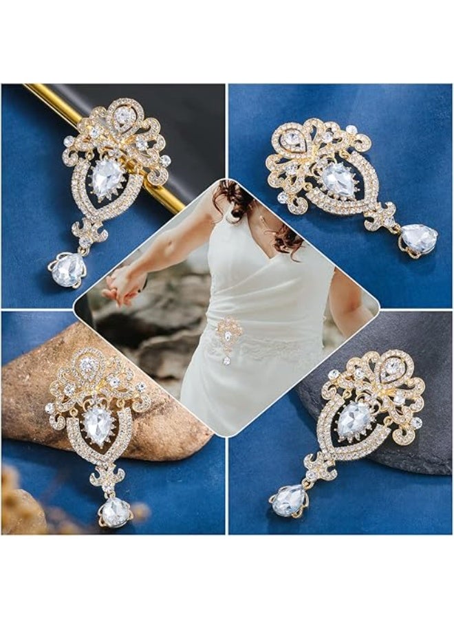 Goolsky 1pc Crystal Rhinestone Marquise Pear-Shaped Teardrop Flower Brooch Pin Set for Women - Image 2