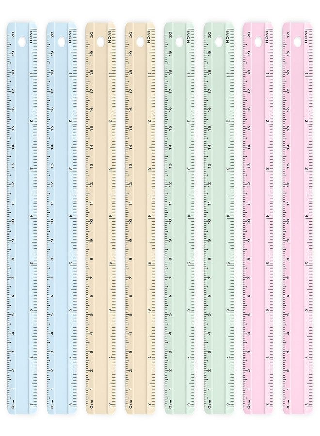 BAYTORY 8 Pcs Metal Rulers, Bulk Morandi Color Ruler, 20 cm/8 inch Aluminum Ruler for School Home Office (20 cm/8 inch) - Image 1