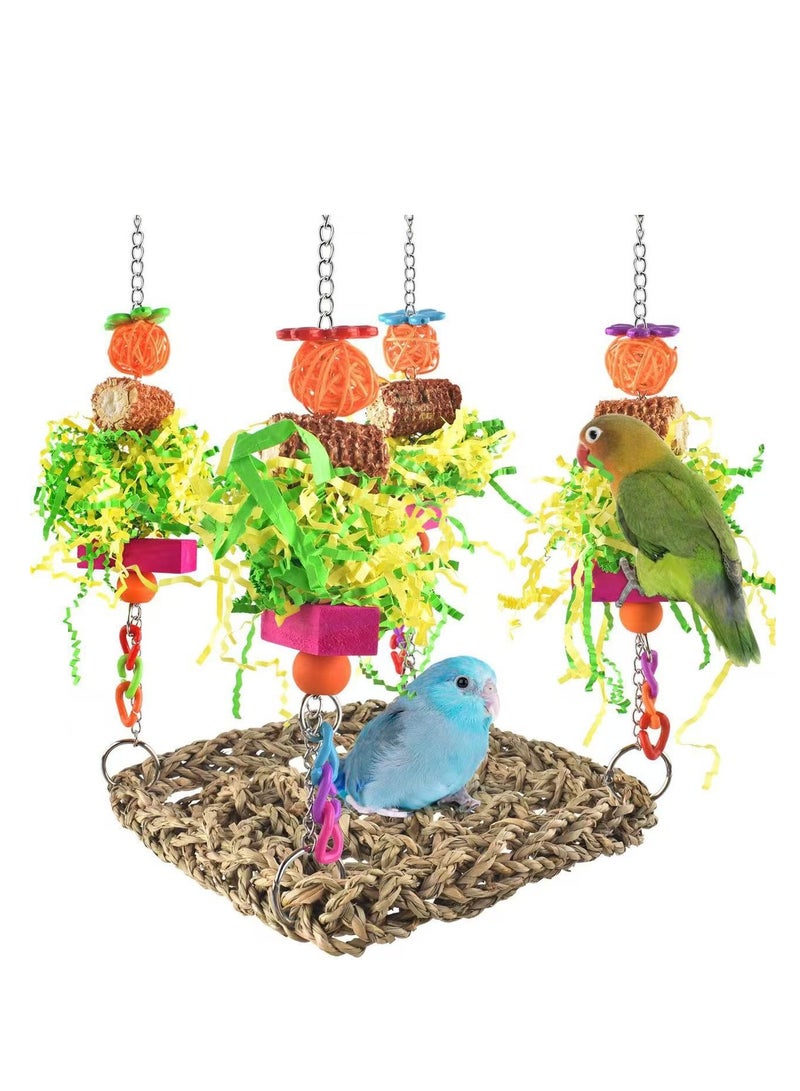 general Parrot toy climbing hammock bird toy gnawing molars swing chewing colorful wood cob gnawing skewers - Image 1