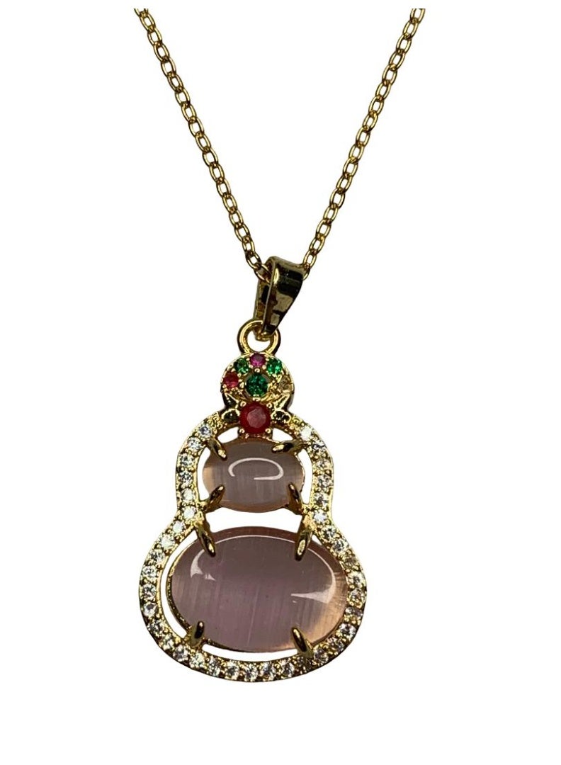 Influence Germany nfluence Germany Gourd-Shaped Gemstone Pendant Necklace – Gold-Tone Stainless Steel - Image 3