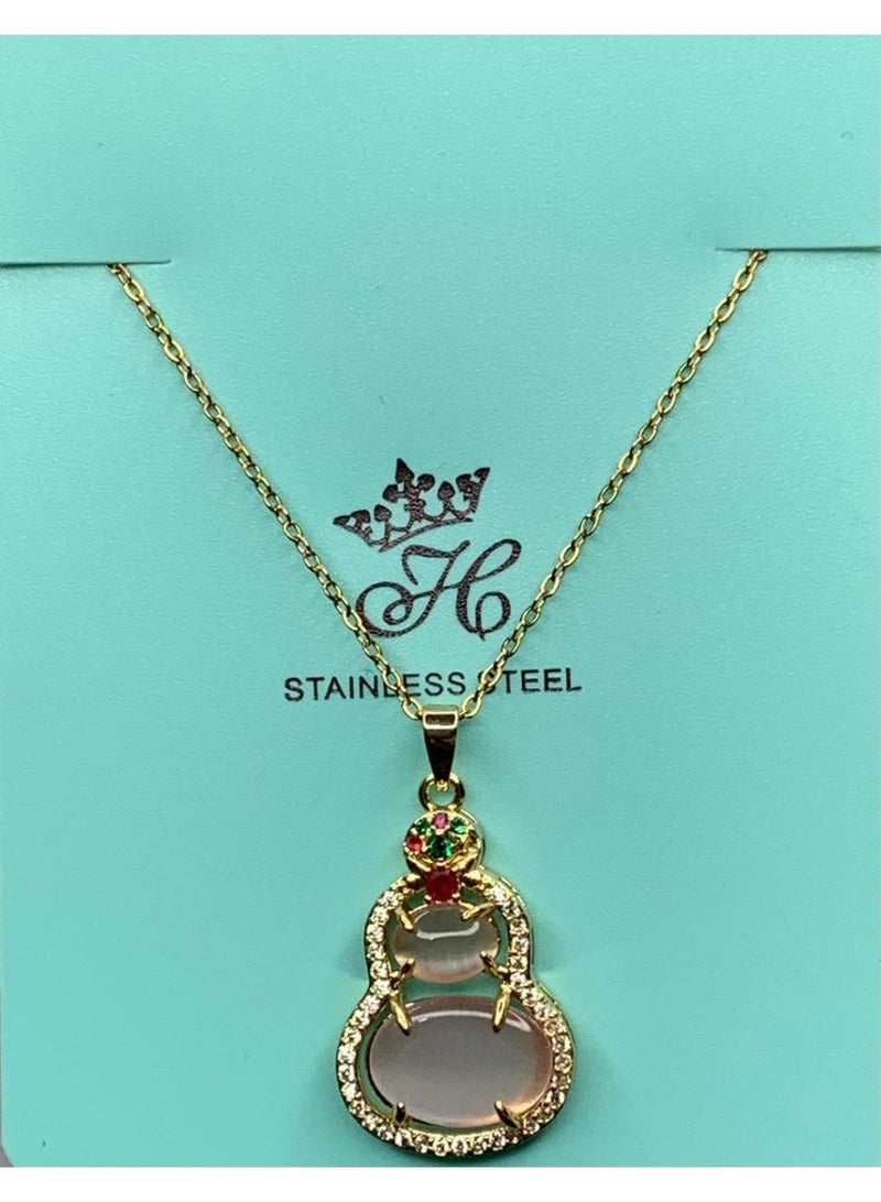 Influence Germany nfluence Germany Gourd-Shaped Gemstone Pendant Necklace – Gold-Tone Stainless Steel - Image 1