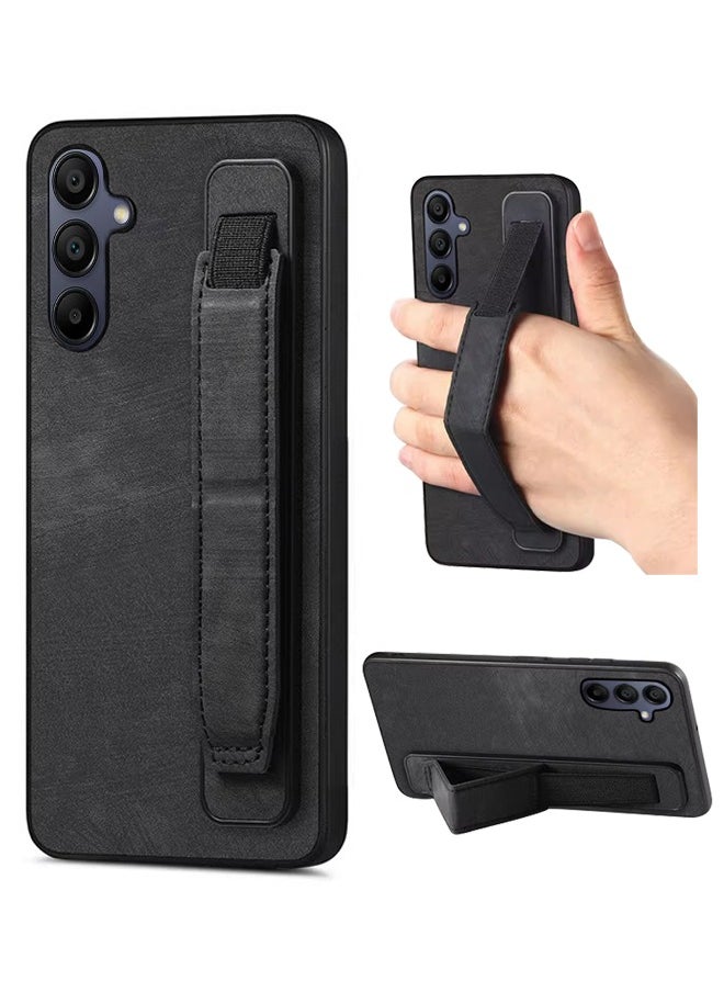 SNBFA Samsung Galaxy A15 4g/5g Case with Adjustable Wristband Strap Kickstand,handstrap Grip Loop Strap Leather Cover Protective Cell Phone Accessory for for Samsung Galaxy A15 5G, Black  - Image 1