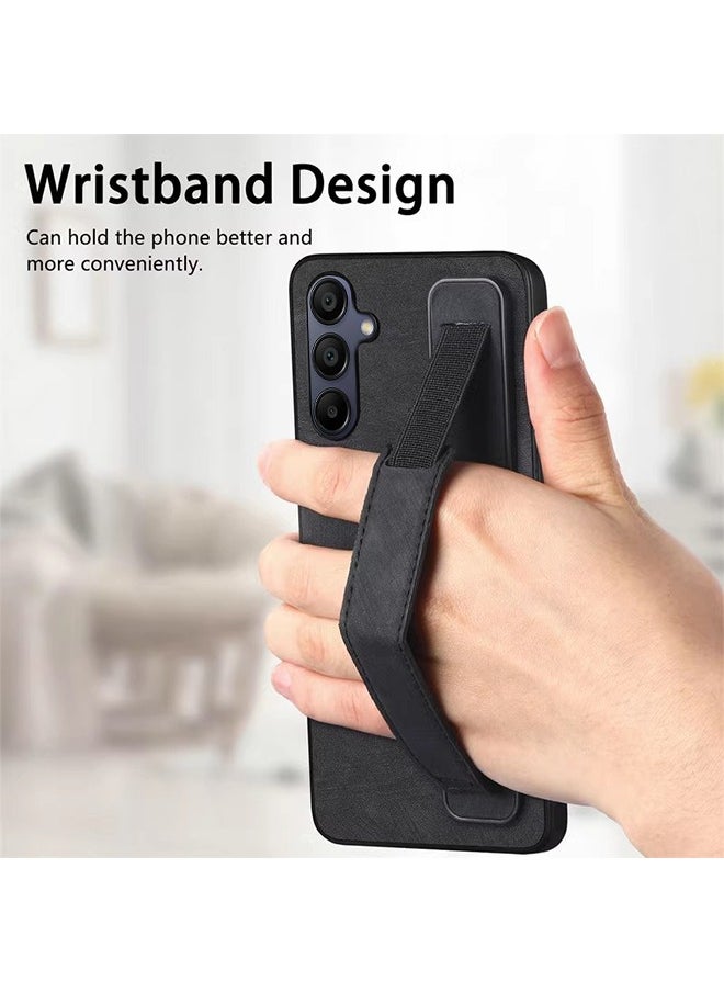 SNBFA Samsung Galaxy A15 4g/5g Case with Adjustable Wristband Strap Kickstand,handstrap Grip Loop Strap Leather Cover Protective Cell Phone Accessory for for Samsung Galaxy A15 5G, Black  - Image 4