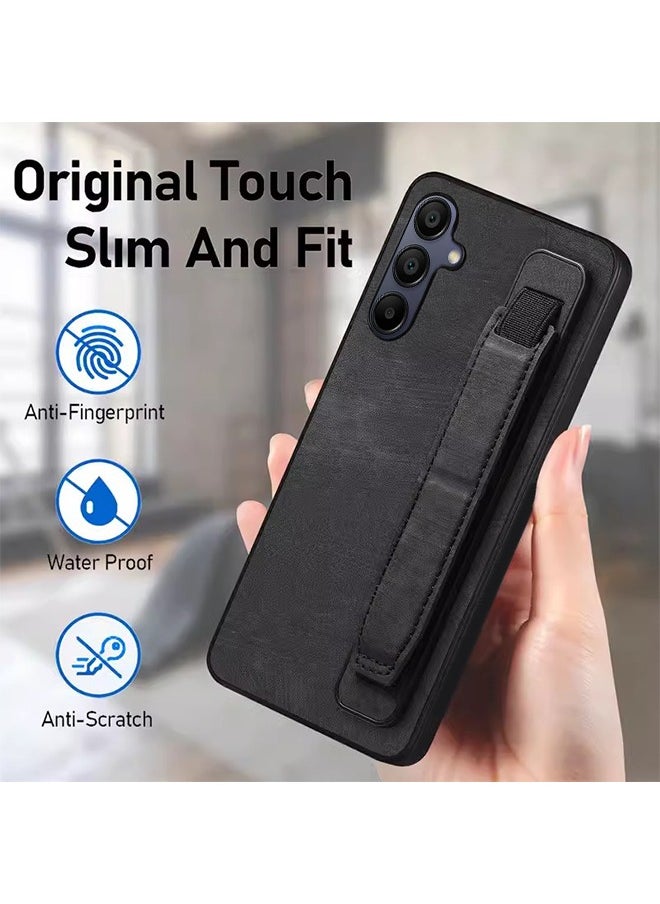 SNBFA Samsung Galaxy A15 4g/5g Case with Adjustable Wristband Strap Kickstand,handstrap Grip Loop Strap Leather Cover Protective Cell Phone Accessory for for Samsung Galaxy A15 5G, Black  - Image 3