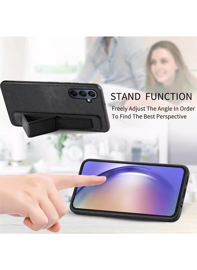 SNBFA Samsung Galaxy A15 4g/5g Case with Adjustable Wristband Strap Kickstand,handstrap Grip Loop Strap Leather Cover Protective Cell Phone Accessory for for Samsung Galaxy A15 5G, Black  - Image 2