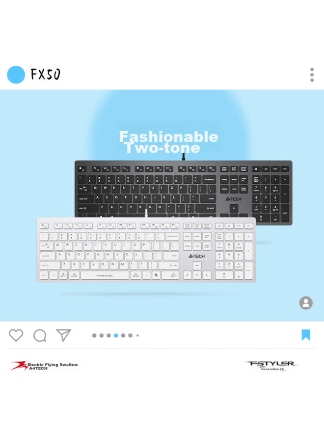 A4tech Fx50 Wired Keyboard With Scissor Foot, Quiet, For Laptop, External, Desktop, Home, Office, Typing, Fly Era Membrane Keyboard, Iron Gray - Image 5