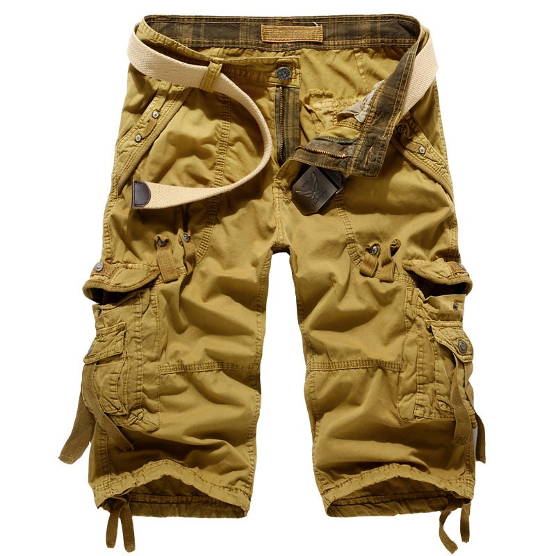 Summer New Loose Multi-Pocket Retro Workwear Cotton Casual Trendy Mens Large Pocket Cargo Pants White gray