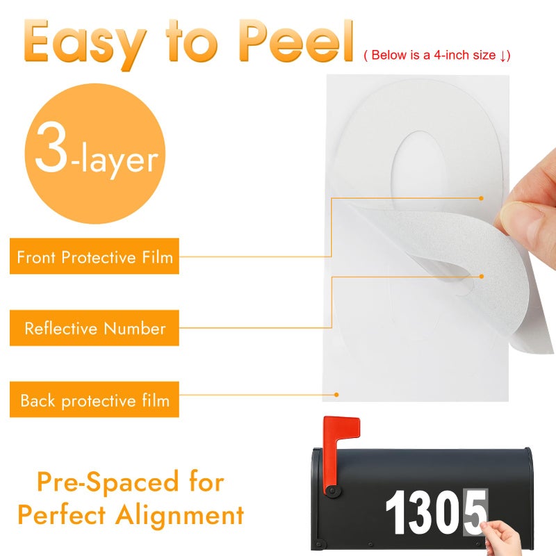 MOWPOG 80 PCS Reflective Mailbox Numbers for Outside, 3 Inch Self Adhesive Waterproof Vinyl Number Stickers for Signs, Door, Garbage Bins, House Address - Image 3