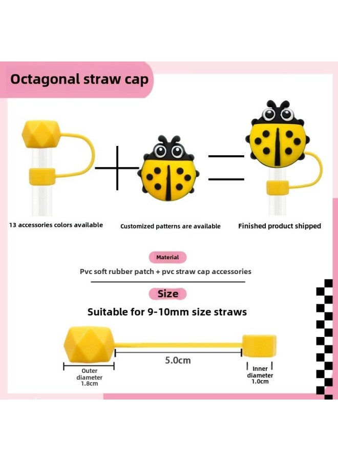 Direct Color Straw Cap Custom DIY Cartoon Personality Decorative Straw Cap Straw Dust Cap 6-10mm-Color:Octagonal Straw Cap - Image 1