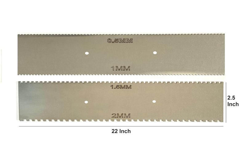 MD Style Square Notch Metal Trowel Fix Thickness for Flexible Resin Spreader Set, Reusable Trowel Scrapers for Epoxy, Fillers, Putty,Spackling Paste (22 Inch 0.5MM-1MM & 1.5MM-2MM With SS Handle) - Image 2