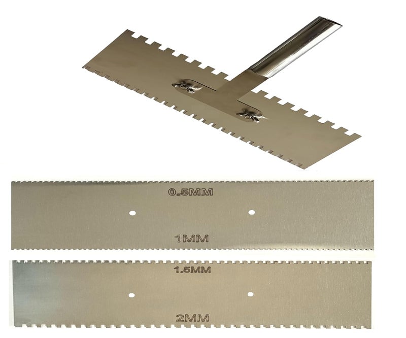 MD Style Square Notch Metal Trowel Fix Thickness for Flexible Resin Spreader Set, Reusable Trowel Scrapers for Epoxy, Fillers, Putty,Spackling Paste (22 Inch 0.5MM-1MM & 1.5MM-2MM With SS Handle) - Image 1