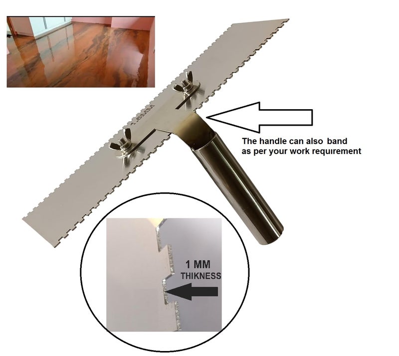 MD Style Square Notch Metal Trowel Fix Thickness for Flexible Resin Spreader Set, Reusable Trowel Scrapers for Epoxy, Fillers, Putty,Spackling Paste (22 Inch 0.5MM-1MM & 1.5MM-2MM With SS Handle) - Image 4