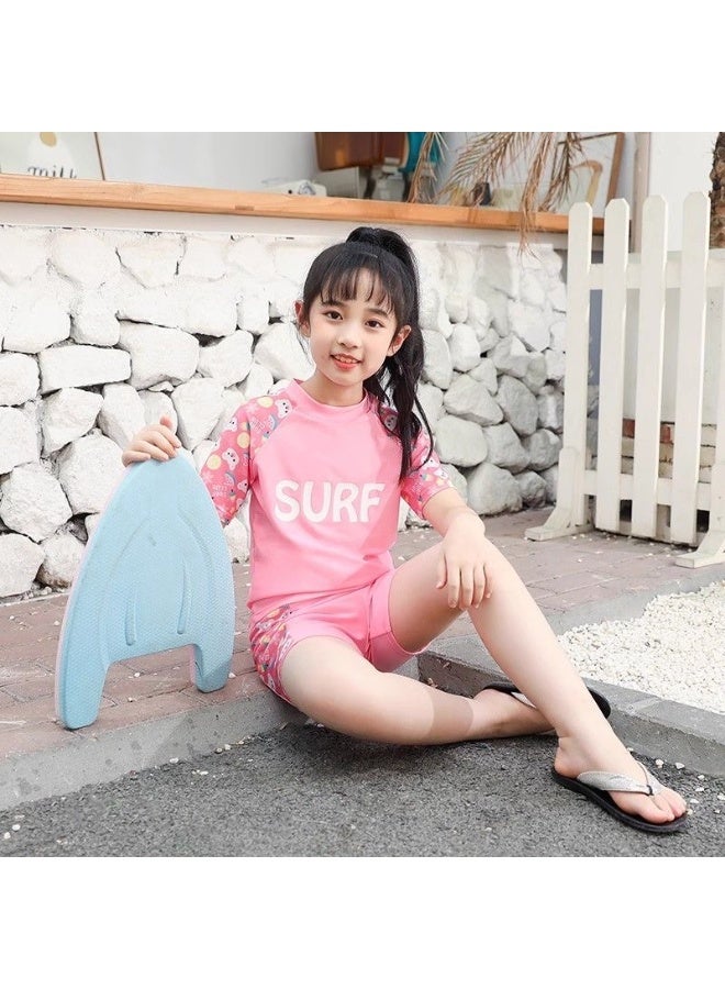 3 Piece Kids Swimsuit with Cap Set for Girls, Swimwear Children Swimming Trunks Short Sleeves Clothing Beachwear Bathing Suit for Summer, 100-110cm  - Image 3