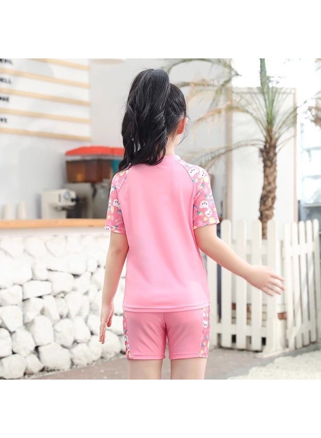 3 Piece Kids Swimsuit with Cap Set for Girls, Swimwear Children Swimming Trunks Short Sleeves Clothing Beachwear Bathing Suit for Summer, 100-110cm  - Image 5