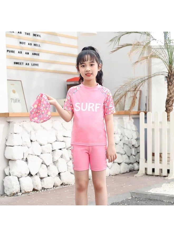 3 Piece Kids Swimsuit with Cap Set for Girls, Swimwear Children Swimming Trunks Short Sleeves Clothing Beachwear Bathing Suit for Summer, 100-110cm  - Image 4