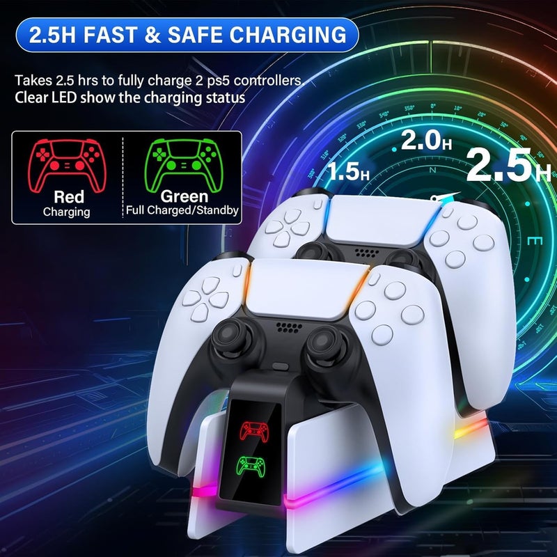 يسماكس محطة شحن لوحدات تحكم PS5 مع 9 أضواء RGB ملونة، قاعدة شحن سريعة وحامل وحدات تحكم لوحدات PS5/Slim/Pro - Image 3