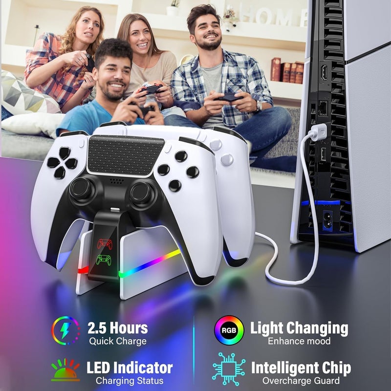يسماكس محطة شحن لوحدات تحكم PS5 مع 9 أضواء RGB ملونة، قاعدة شحن سريعة وحامل وحدات تحكم لوحدات PS5/Slim/Pro - Image 4