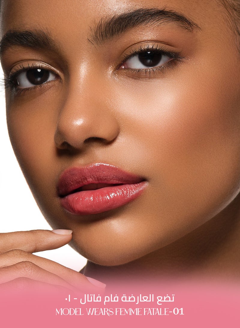 اولاك احمر شفاه أحمر تفاحي - مرطب شفاه ملون ولامع، لمسة نهائية جذابة ولامعة، تركيبة خفيفة الوزن ومرطبة للعناية بالشفاه الجافة، نباتي 2.2 غرام/0.07 اونصة - فيمي فاتال - 01 - Image 3