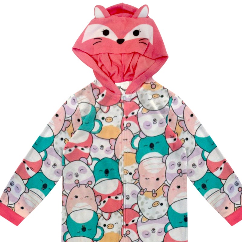 Squishmallows Girls Onesie Pajamas - Long Sleeve Zip Up Hooded Blanket Sleep - One Piece Costume - Official License - Image 4