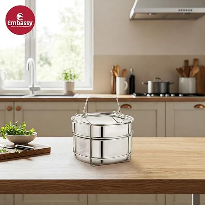 Embassy Ss Cooker Separator P3 Suitable For 3 Litres Prestige Popular And Popular Plus Outer Lid Pressure Cookers 2 Containers With Lifter Stainless Steel - Image 3