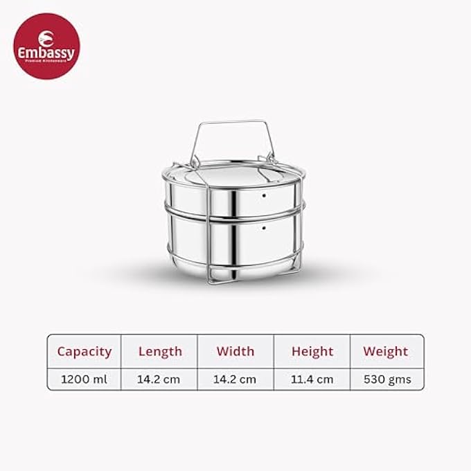 Embassy Ss Cooker Separator P3 Suitable For 3 Litres Prestige Popular And Popular Plus Outer Lid Pressure Cookers 2 Containers With Lifter Stainless Steel - Image 4
