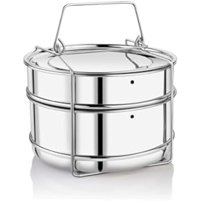 Embassy Ss Cooker Separator P3 Suitable For 3 Litres Prestige Popular And Popular Plus Outer Lid Pressure Cookers 2 Containers With Lifter Stainless Steel - Image 1