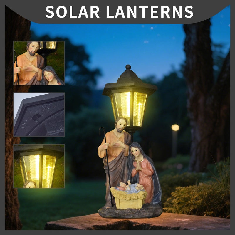 Resin Family Theme Solar Outdoor Light Statue Creative Figure Sculpture for Garden Night Lamp - Image 2