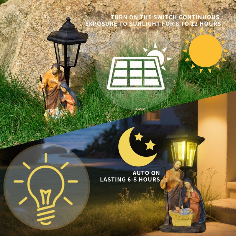 Resin Family Theme Solar Outdoor Light Statue Creative Figure Sculpture for Garden Night Lamp - Image 3