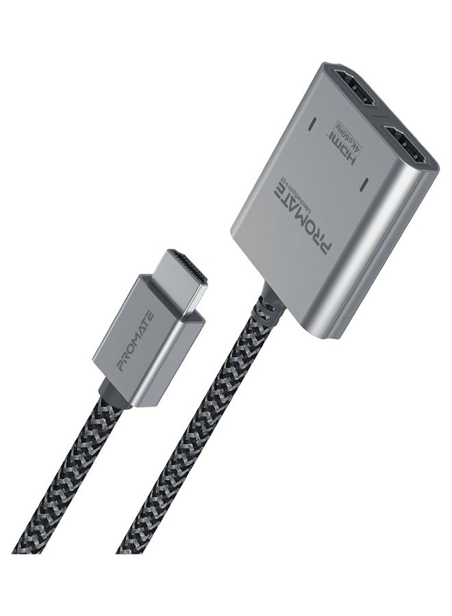 PROMATE HDMI Adapter With Dual 4K 60Hz UHD Ports And 1M Nylon Braided Cord Black - Image 1