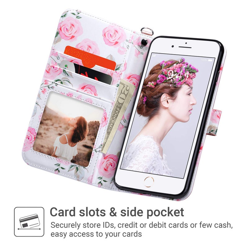 ULAK Compatible with iPhone 8 Plus/7 Plus Wallet Case for Women Girls, Premium PU Leather Flip Cover with Card Holders, Kickstand Feature Protective Purse Case 5.5 Inch,Floral - Image 2