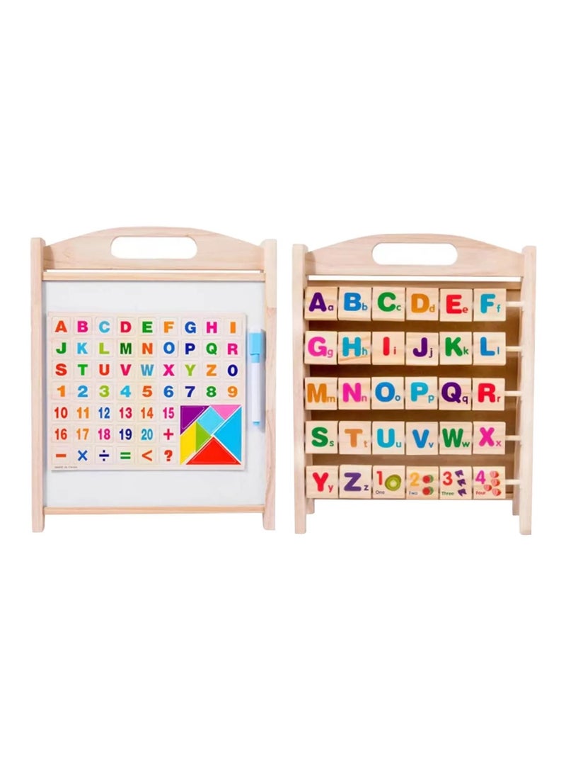 Factory Price لعبة مونتيسوري التعليمية الخشبية ذات الجانبين مع لوحة easel مغناطيسية وأقلام الأبجدية - Image 1