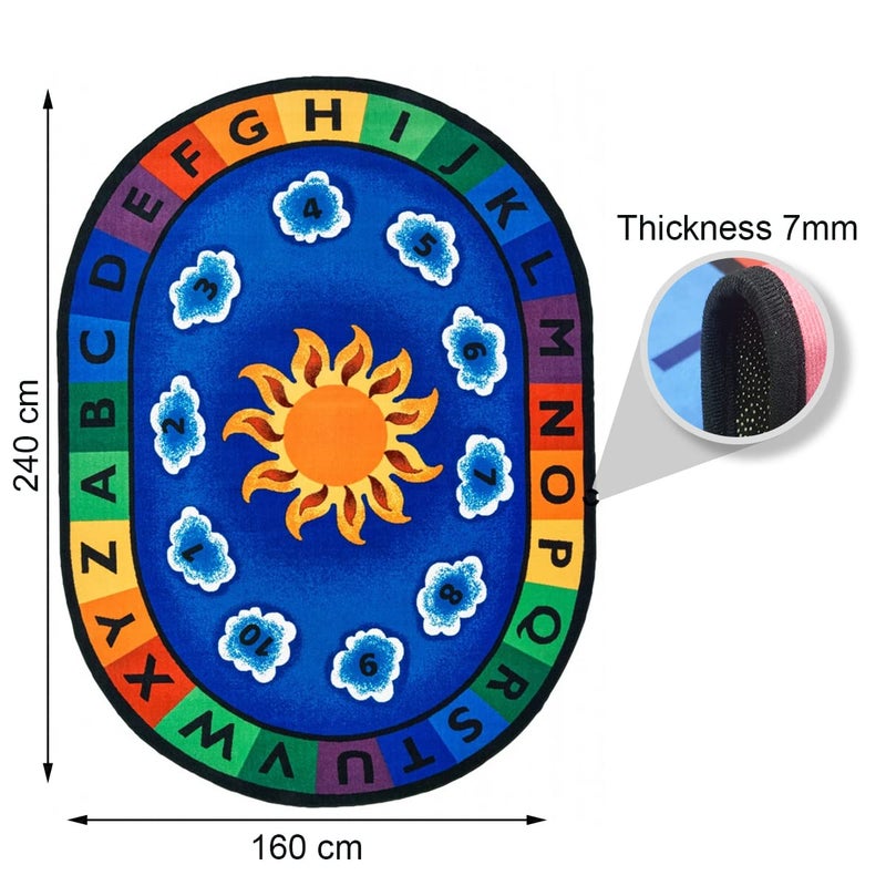 Toy Park Kids Learn and Play Sunny & Cloudy Soft Area Rug Alphabet Educational Kids Rug on Blue Playroom Rug 7'9"x5'2" & 7 mm Thick, ABC Letters, Numbers and Colours Learning Carpet - Image 3