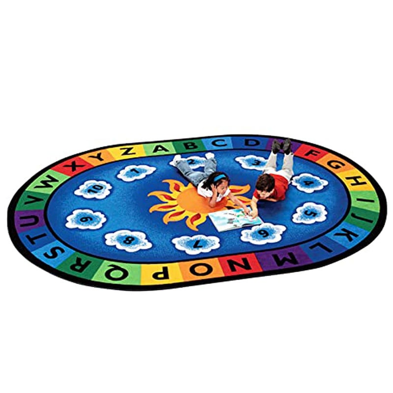 Toy Park Kids Learn and Play Sunny & Cloudy Soft Area Rug Alphabet Educational Kids Rug on Blue Playroom Rug 7'9"x5'2" & 7 mm Thick, ABC Letters, Numbers and Colours Learning Carpet - Image 1