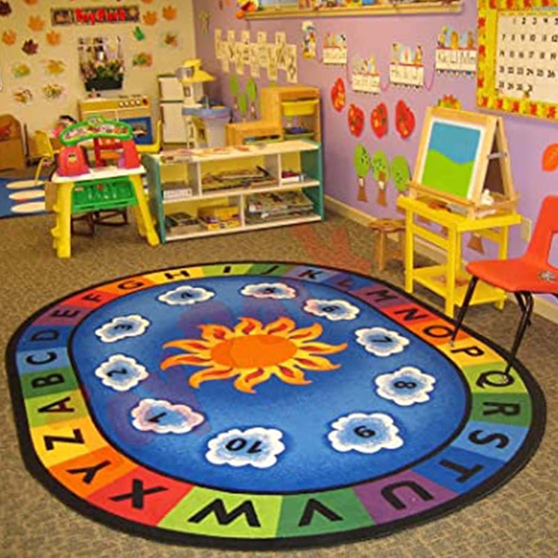 Toy Park Kids Learn and Play Sunny & Cloudy Soft Area Rug Alphabet Educational Kids Rug on Blue Playroom Rug 7'9"x5'2" & 7 mm Thick, ABC Letters, Numbers and Colours Learning Carpet - Image 4
