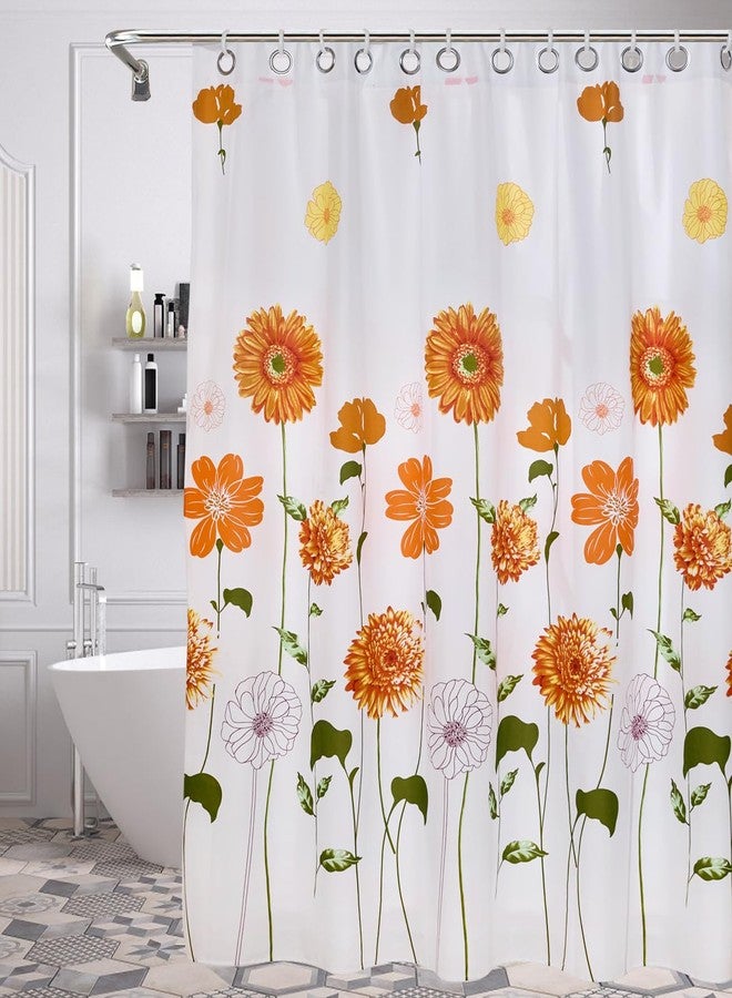 EVENHUG Orange Sunflower Shower Curtain with Hooks Waterproof Floral Flowers Shower Curtain for Bathroom 84x72 inch - Image 2