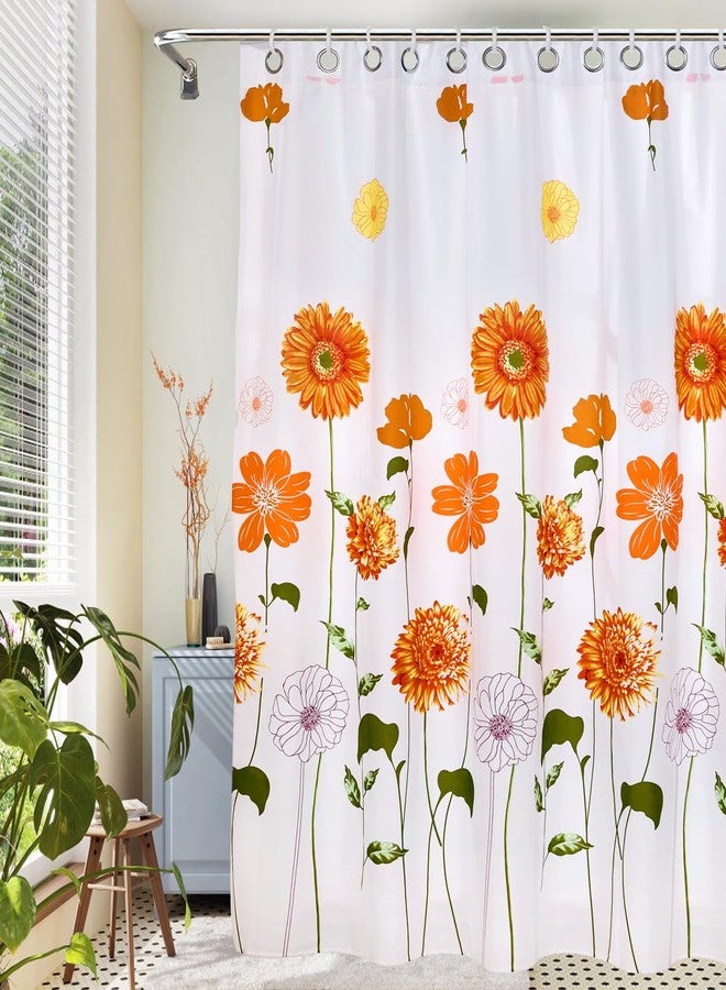 EVENHUG Orange Sunflower Shower Curtain with Hooks Waterproof Floral Flowers Shower Curtain for Bathroom 84x72 inch - Image 1