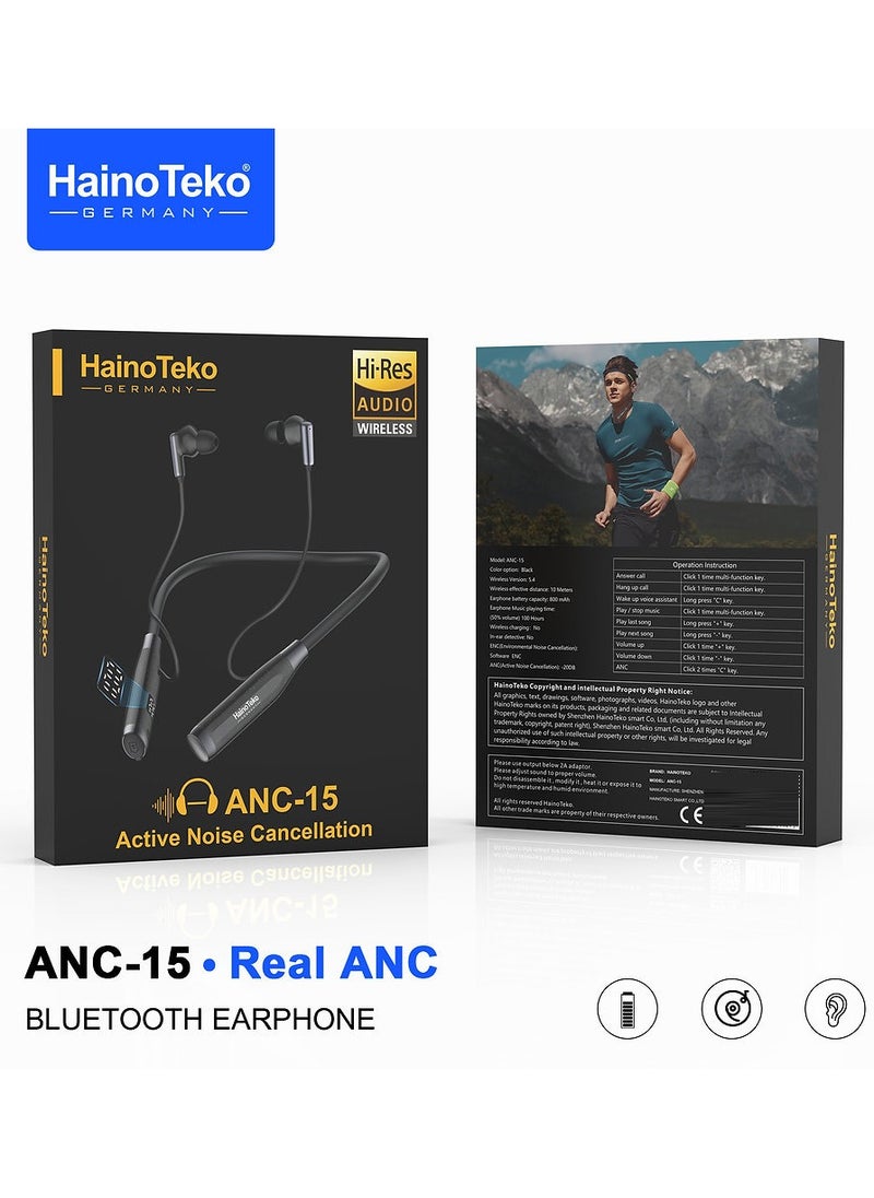 Haino Teko - Haino Teko ANC-15 Bluetooth Earphone with Active Noise Cancellation Multi-Function Controls and Hi-Resolution Audio Black - Image 1